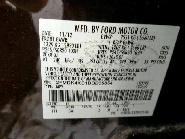 2FMDK4KC1DBB35854 - 2013 FORD EDGE LIMIT BLACK photo 10