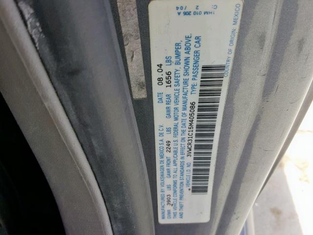 3VWCR31C15M405086 - 2005 VOLKSWAGEN NEW BEETLE Boz foto 10