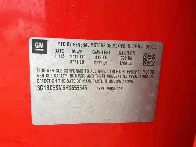 3G1BC5SM6HS555545 - 2017 CHEVROLET CRUZE LS RED photo 10