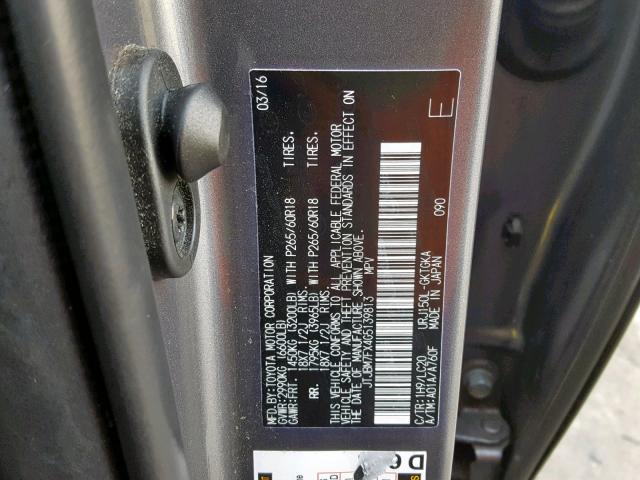 JTJBM7FX4G5139813 - 2016 LEXUS GX BASE GRAY photo 10