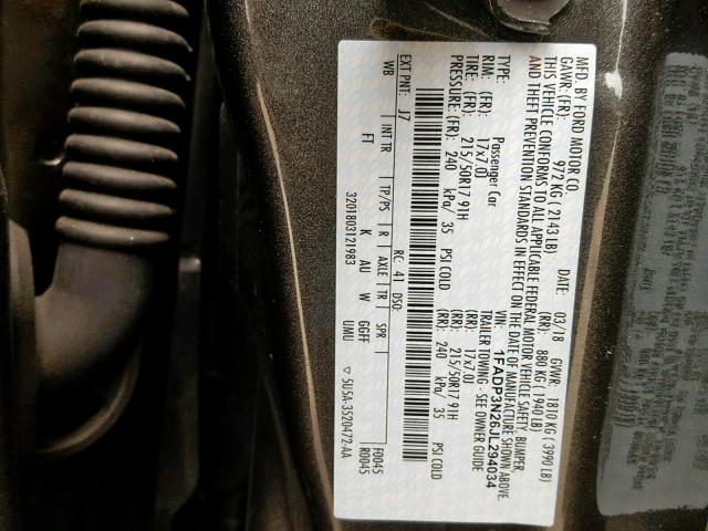 1FADP3N26JL294034 - 2018 FORD FOCUS TITA GRAY photo 10