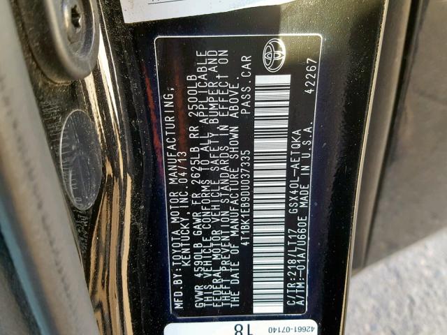 4T1BK1EB9DU037335 - 2013 TOYOTA AVALON BAS BLACK photo 10