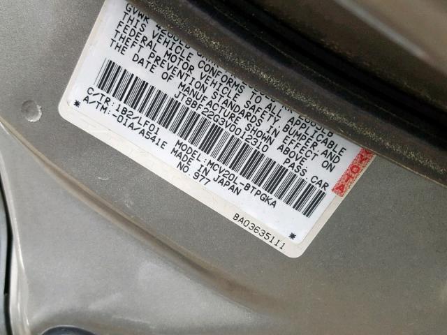 JT8BF22G3V0012310 - 1997 LEXUS ES 300 GRAY photo 10