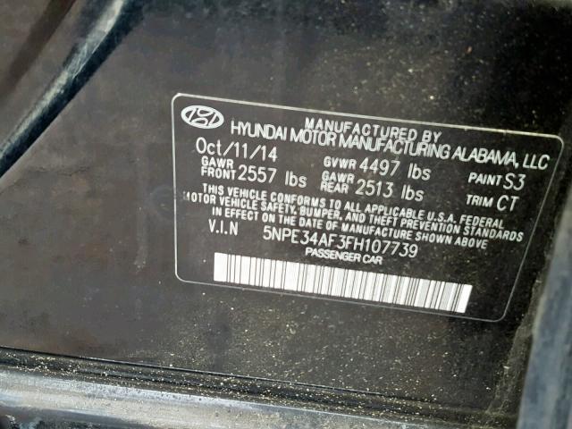 5NPE34AF3FH107739 - 2015 HYUNDAI SONATA SPO BLACK photo 10