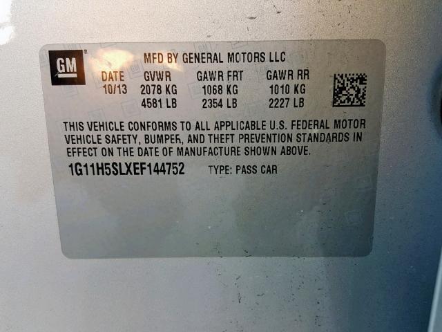 1G11H5SLXEF144752 - 2014 CHEVROLET MALIBU LTZ ვერცხლისფერი ფოტო 10