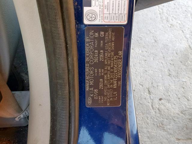 KNAFE222495613175 - 2009 KIA SPECTRA EX BLUE photo 10