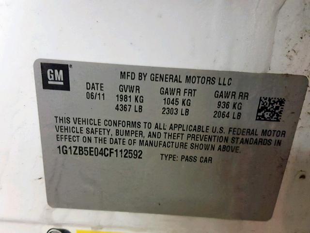 1G1ZB5E04CF112592 - 2012 CHEVROLET MALIBU LS WHITE photo 10