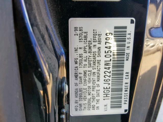 1HGEJ6224WL054799 - 1998 HONDA CIVIC DX BLACK photo 10