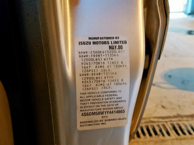 4S6DM58W1Y4414665 - 2000 HONDA PASSPORT E 银色 照片 10