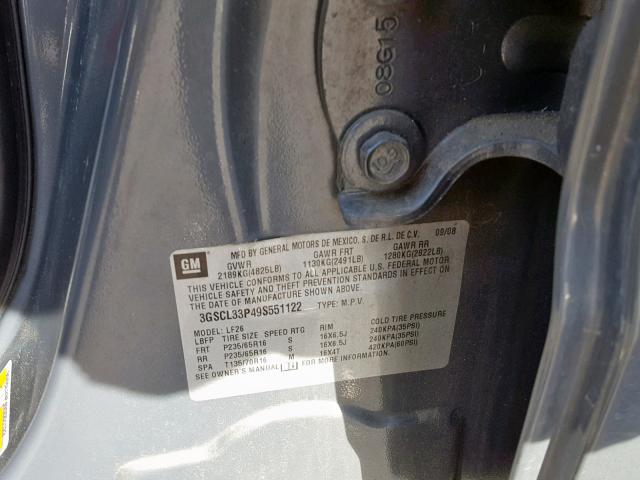 3GSCL33P49S551122 - 2009 SATURN VUE XE GRAY photo 10