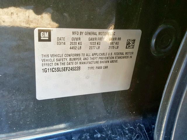 1G11C5SL5EF249228 - 2014 CHEVROLET MALIBU 1LT შავი ფოტო 10