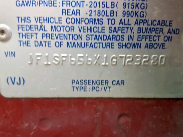 JF1SF656X1G723280 - 2001 SUBARU FORESTER S Qırmızı foto 10