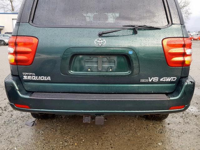 5TDBT48A31S001386 - 2001 TOYOTA SEQUOIA LI GREEN photo 9