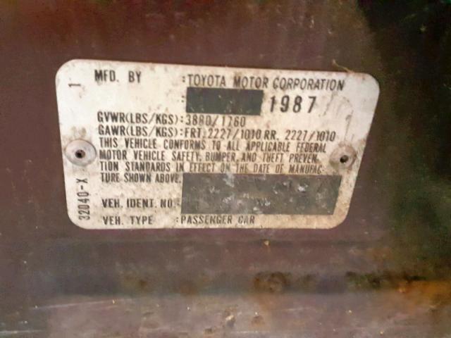 JT2SV21E7H3070890 - 1987 TOYOTA CAMRY DLX 勃艮第红 照片 10