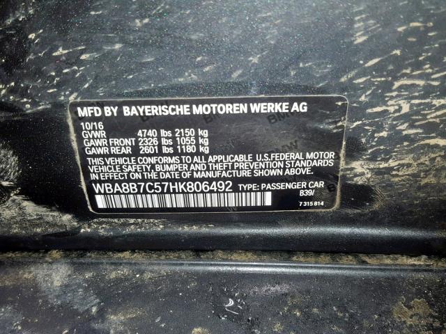 WBA8B7C57HK806492 - 2017 BMW 340 XI GRAY photo 10