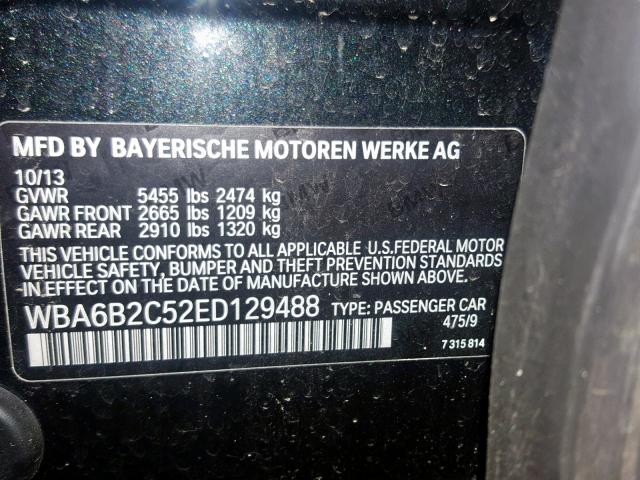 WBA6B2C52ED129488 - 2014 BMW 650 I BLACK photo 10