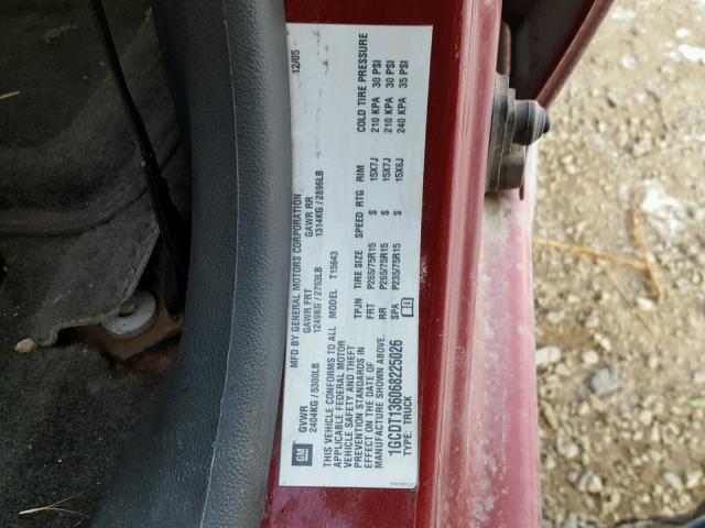 1GCDT136068225026 - 2006 CHEVROLET COLORADO MAROON photo 10