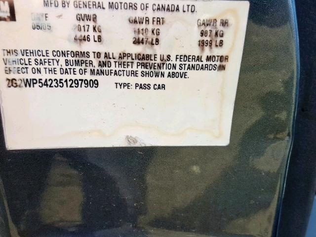 2G2WP542351297909 - 2005 PONTIAC GRAND PRIX ნაცრისფერი ფოტო 10