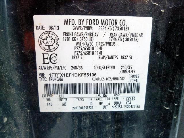 1FTFX1EF1DKF55106 - 2013 FORD F150 SUPER CAB  photo 10