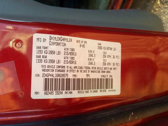 2D4GP44L16R628575 - 2006 DODGE GRAND CARAVAN SXT  photo 10