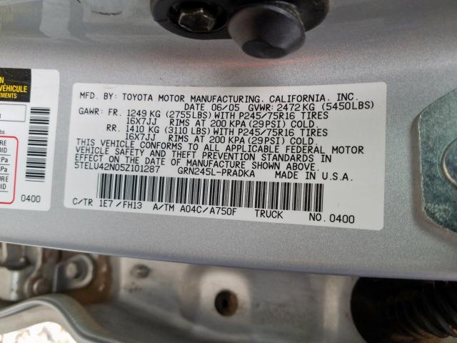 5TELU42N05Z101287 - 2005 TOYOTA TACOMA DOUBLE CAB  照片 10