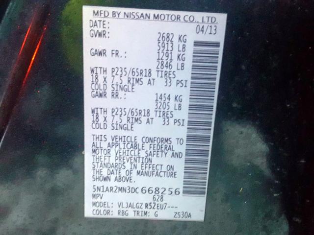 5N1AR2MN3DC668256 - 2013 NISSAN PATHFINDER S  photo 10