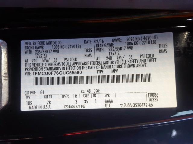 1FMCU0F76GUC55580 - 2016 FORD ESCAPE S  photo 10