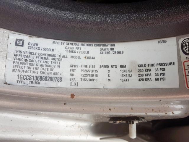 1GCCS136868280788 - 2006 CHEVROLET COLORADO  photo 10