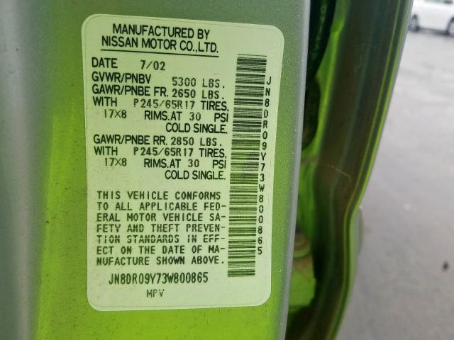 JN8DR09Y73W800865 - 2003 NISSAN PATHFINDER LE  ფოტო 10