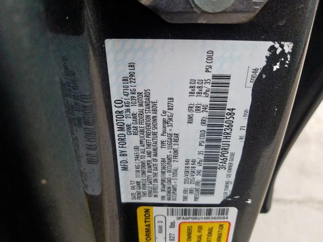 3FA6P0RU1HR360584 - 2017 FORD FUSION TITANIUM HEV  photo 10