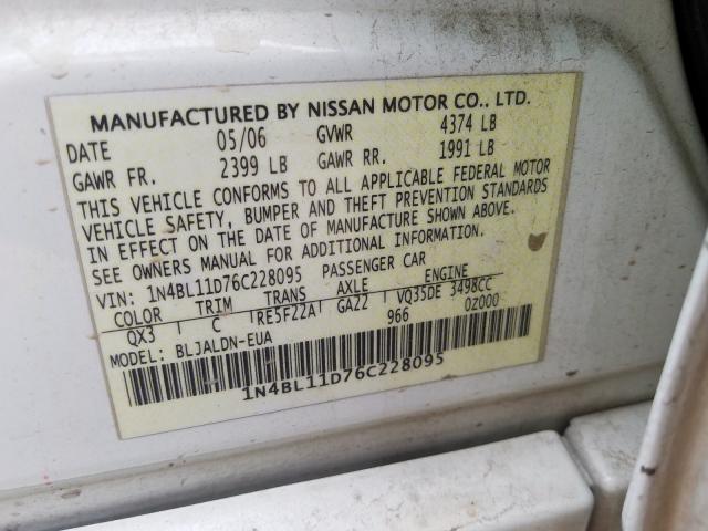 1N4BL11D76C228095 - 2006 NISSAN ALTIMA SE  photo 10