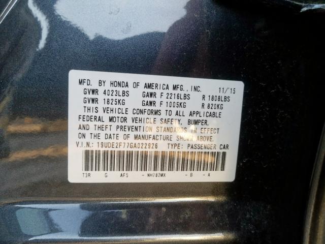 19UDE2F77GA022926 - 2016 ACURA ILX PREMIUM TECH  ფოტო 10