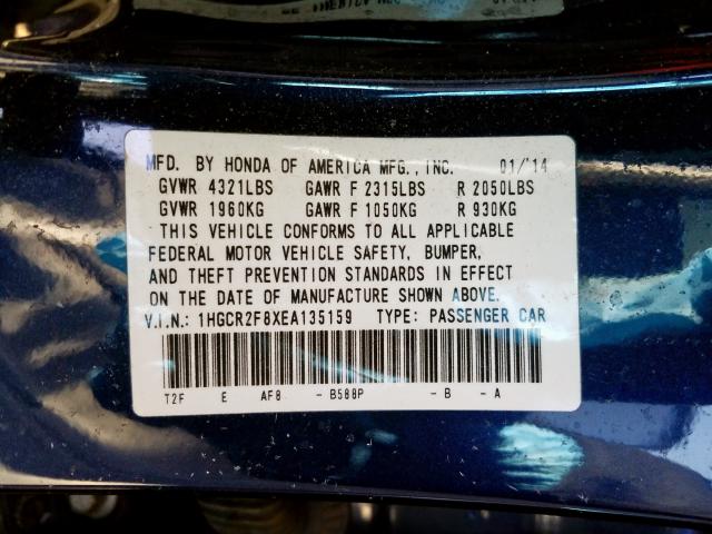 1HGCR2F8XEA135159 - 2014 HONDA ACCORD EXL  photo 10