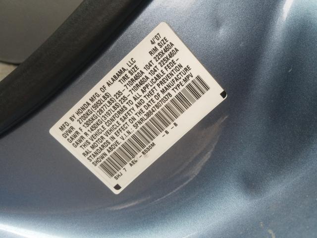 5FNRL38847B070378 - 2007 HONDA ODYSSEY TOURING  photo 10