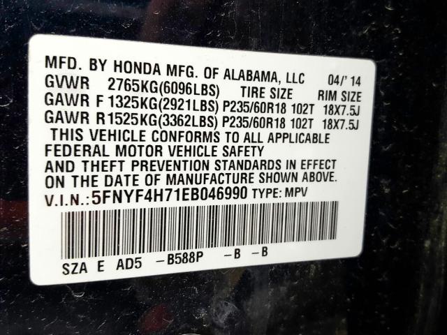 5FNYF4H71EB046990 - 2014 HONDA PILOT EXLN  photo 10