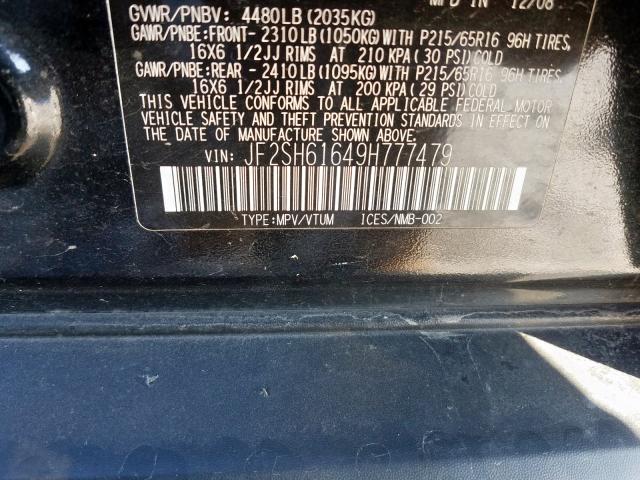 JF2SH61649H777479 - 2009 SUBARU FORESTER 2.5X  photo 10