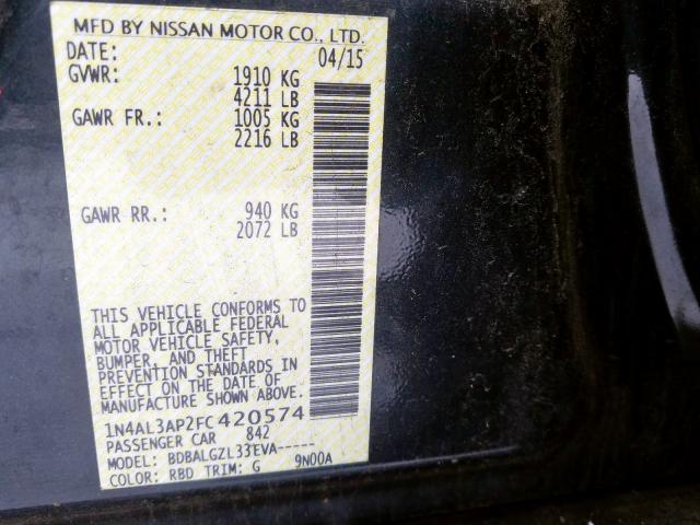 1N4AL3AP2FC420574 - 2015 NISSAN ALTIMA 2.5  photo 10