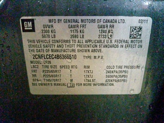 2CNFLCEC4B6366510 - 2011 CHEVROLET EQUINOX LS  photo 10