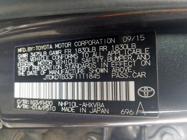 JTDKDTB33F1111845 - 2015 TOYOTA PRIUS C  photo 10