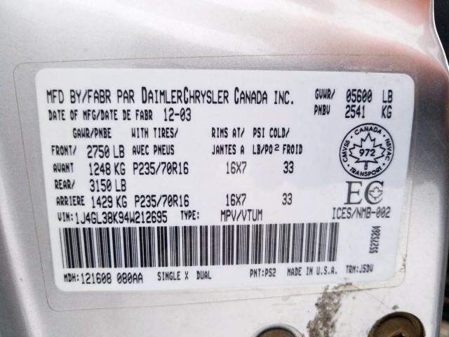 1J4GL38K94W212695 - 2004 JEEP LIBERTY RENEGADE  photo 10