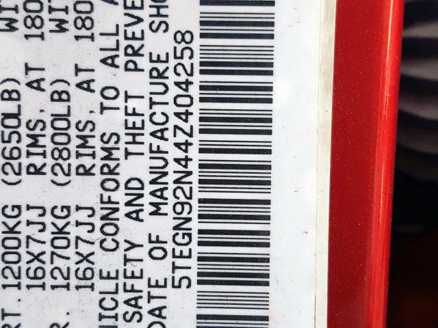 5TEGN92N44Z404258 - 2004 TOYOTA TACOMA DOUBLE CAB PRERUNNER  photo 10