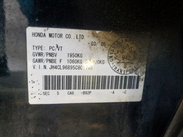JH4CL96895C801746 - 2005 ACURA TSX  photo 10