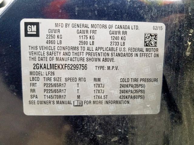 2GKALMEKXF6299756 - 2015 GMC TERRAIN SLE  photo 10