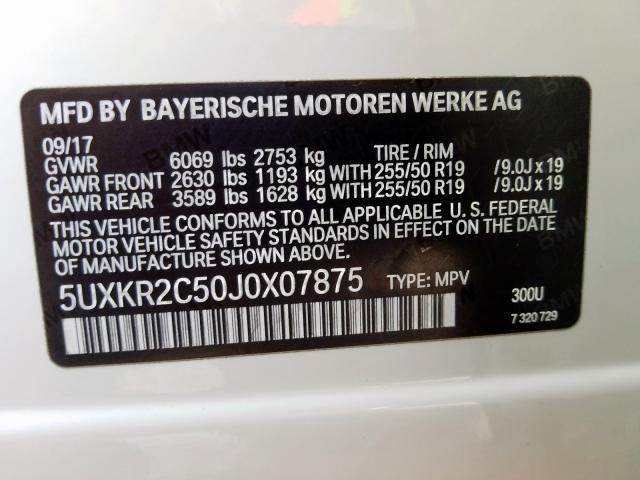 5UXKR2C50J0X07875 - 2018 BMW X5 SDRIVE35I  photo 10