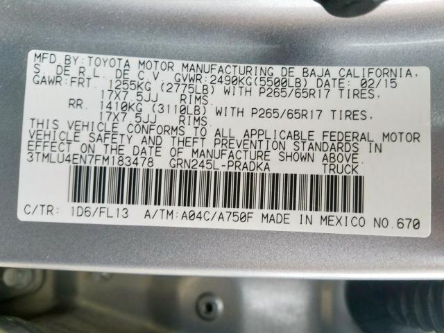 3TMLU4EN7FM183478 - 2015 TOYOTA TACOMA DOUBLE CAB  照片 10