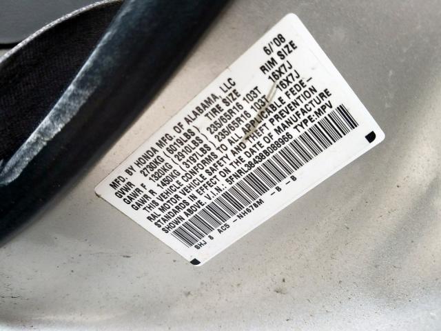 5FNRL38438B088966 - 2008 HONDA ODYSSEY EX  photo 10