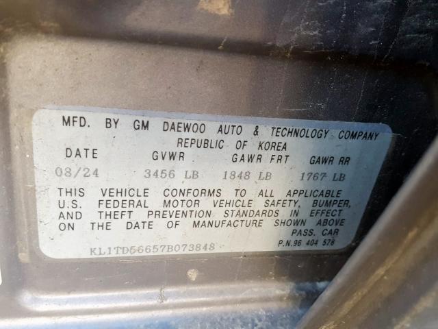 KL1TD56657B073848 - 2007 CHEVROLET AVEO BASE  ფოტო 10