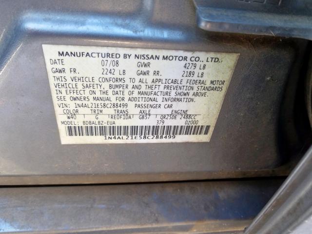 1N4AL21E58C288499 - 2008 NISSAN ALTIMA 2.5  photo 10