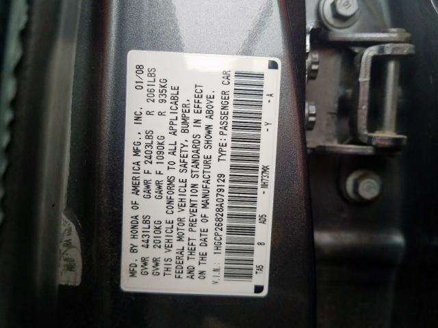 1HGCP26828A079129 - 2008 HONDA ACCORD EXL  photo 10