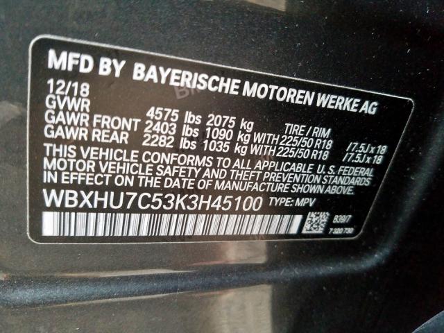 WBXHU7C53K3H45100 - 2019 BMW X1 SDRIVE28I  photo 10